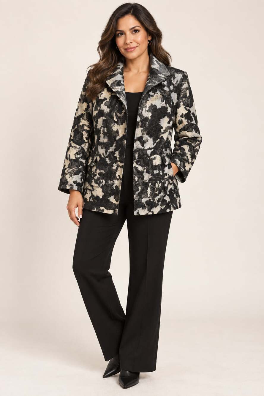 Lafayette 148 Black and White Textured Wool Blend Abstract  Blazer Jacket - Picture 2 of 8